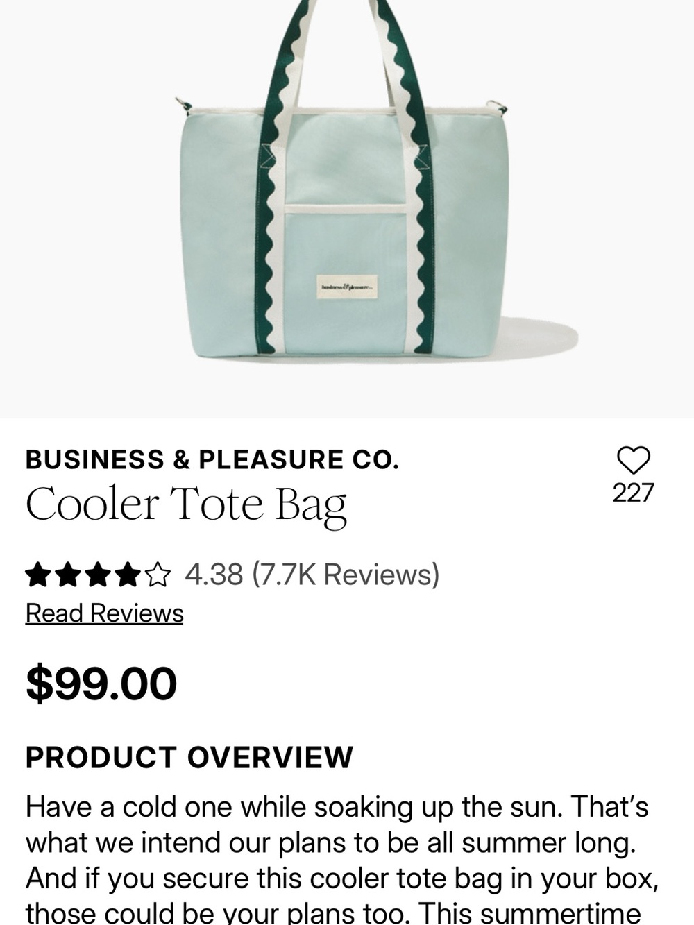 Business & Pleasure Co. Mint Cooler Tote